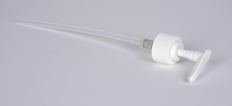 28-410 WHITE Polypropylene Lotion Pump - 2 cc w/ Lock Down Saddle Head and 8-3/4" Dip Tube