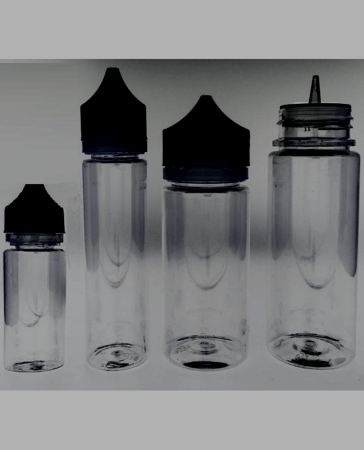 30 mL Clear PET Fluffy Unicorn Bottle w/ Dropper fitment and Black Cap
